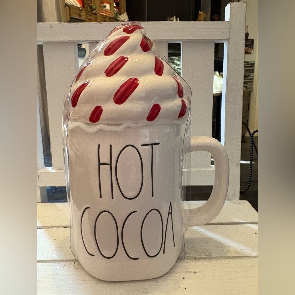Rae Dunn Festive White and Red Hot Cocoa Mug